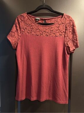 Talbots Rosewood Lace Short Sleeve Top